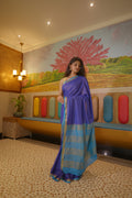 Royal Blue Zari Checks Saree with Sky Blue Pallu